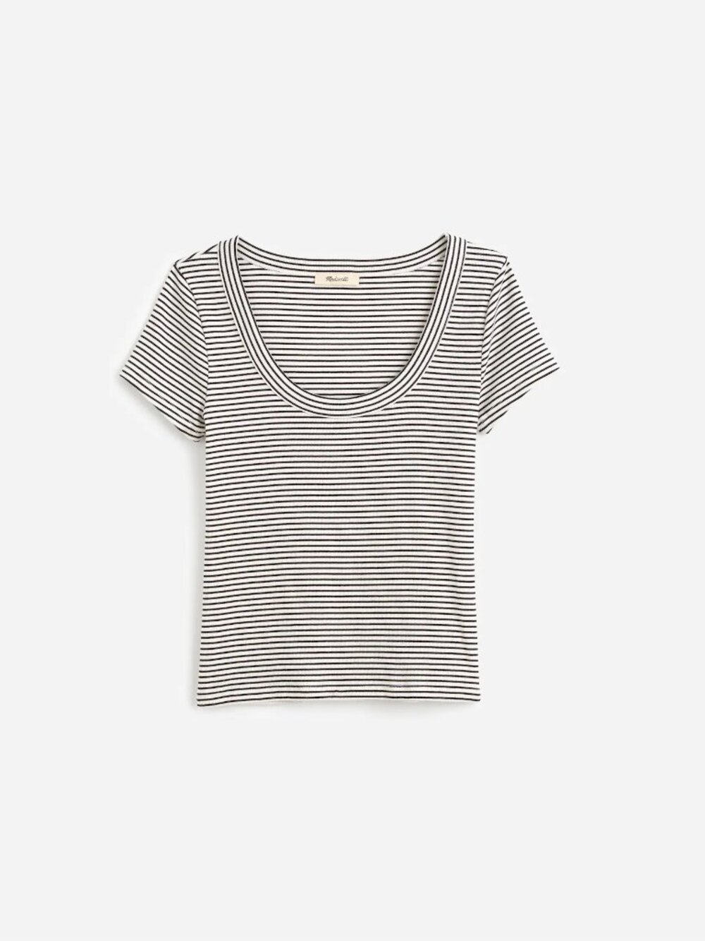 Madewell Black & White Striped Cotton Ribbed Scoopneck Tee - 2X - New!